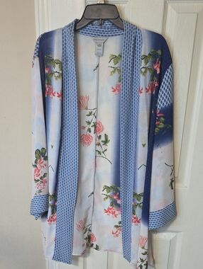 Multiples Light Blue Floral Kimono Cardigan with Navy Trim @ Walmart 79.00 Today